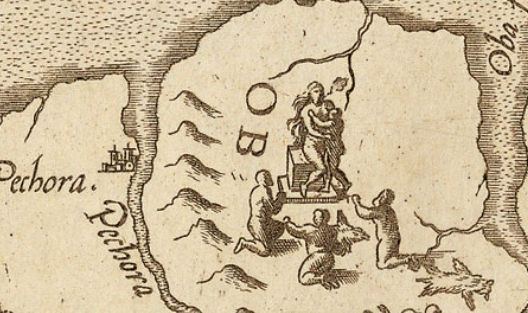 Расположение Золотой бабы на древней карте.