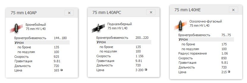   Боекомплект. Все типы снарядов имеют неплохую скорость полета