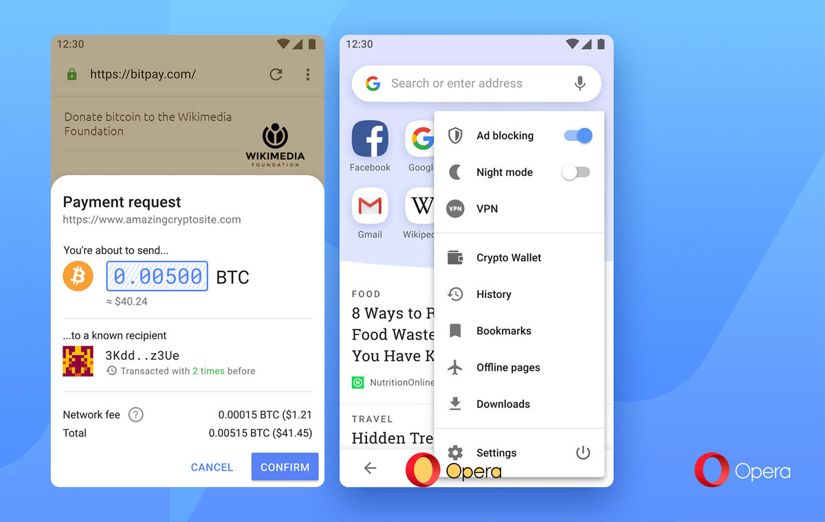 Opera на базе ОС Android