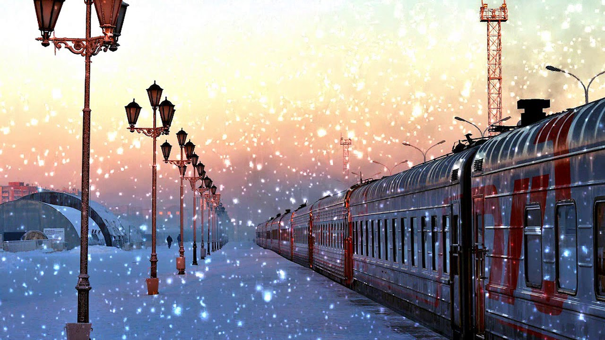Настя приходит на железнодорожную станцию и ждет. Поезд на вокзале зимой. Железнодорожная станция зима. Поезд в снегу. Поезд на перроне.