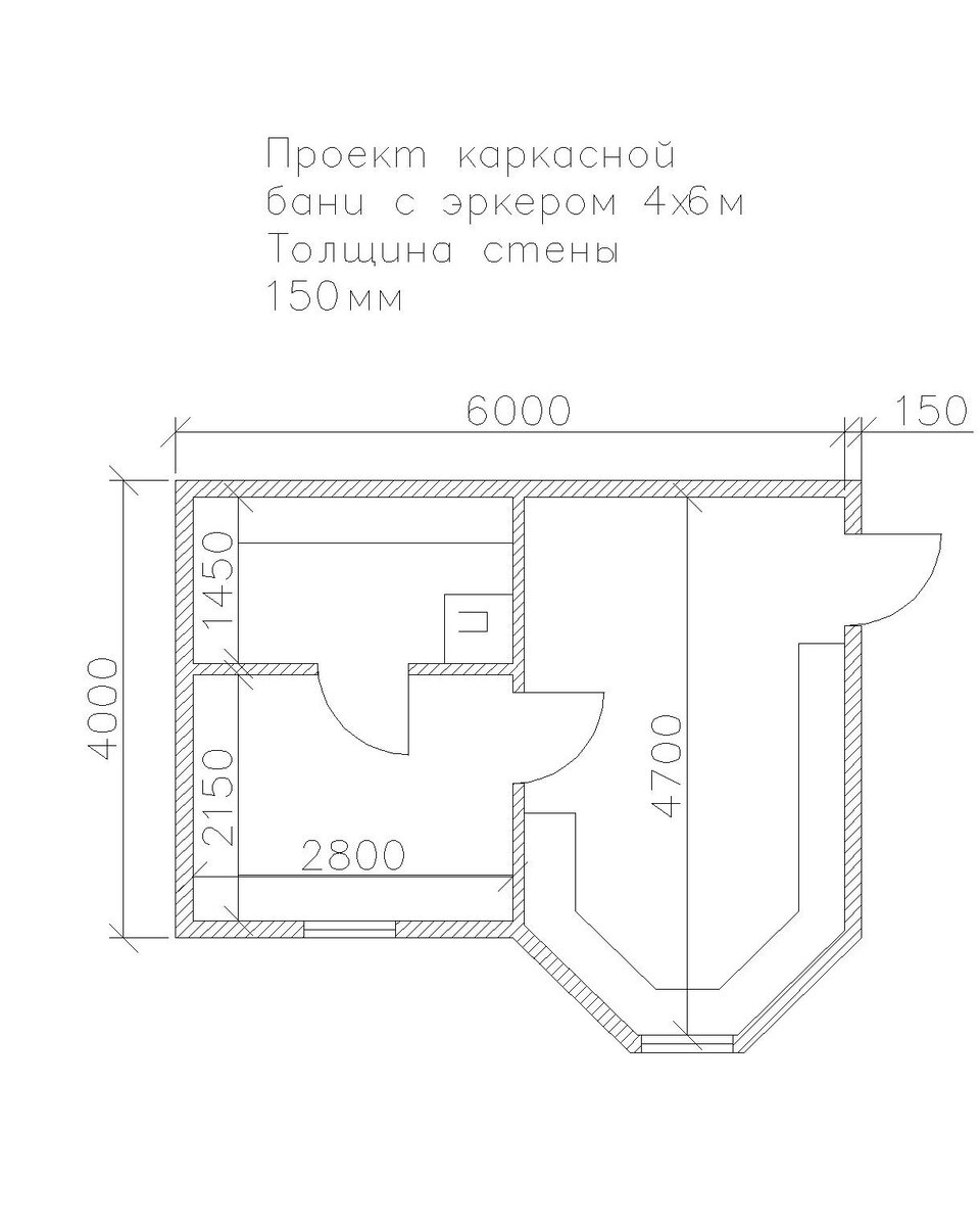 Проект каркасной бани 4х6 с эркером Татхаус 