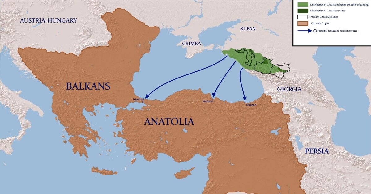Направление миграционных потоков черкесов из Российской империи в Турцию / Источник: twitter.com