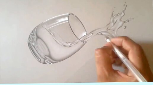 Стакан с водой нарисованный карандашом в 3D | Разукрашка | Дзен