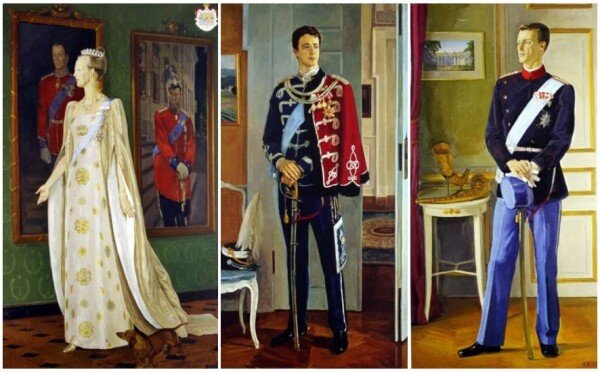 «Портрет королевы Дании Маргрете II», «Портрет кронпринца Федерика Датского», «Портрет принца Йоакима Датского» (1993). Королевское собрание