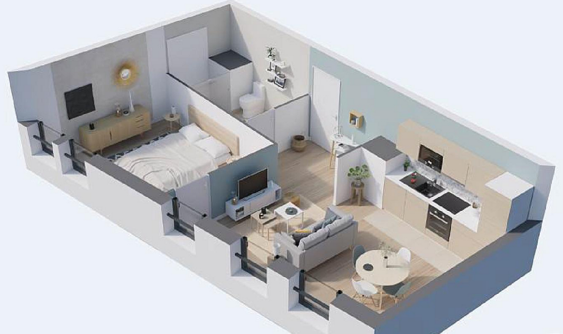 Современная планировка апартаментов 37 м² во Франции