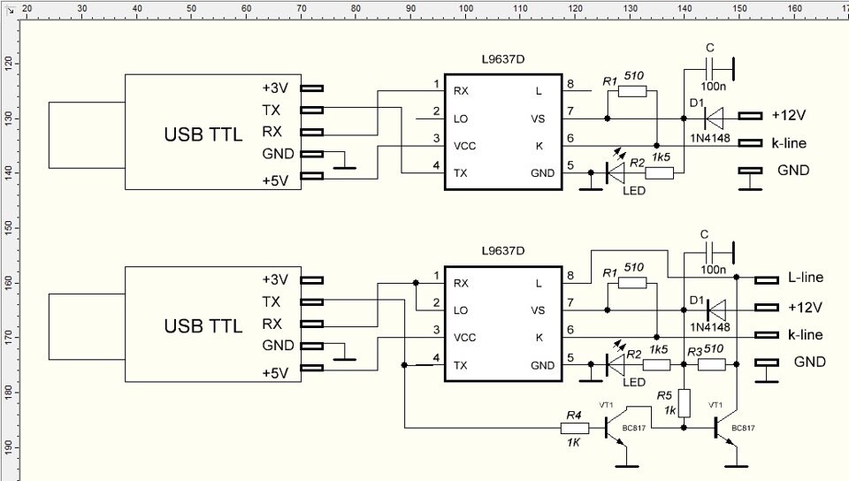 USB K-line адаптер 24В со встроенной гальванической развязкой