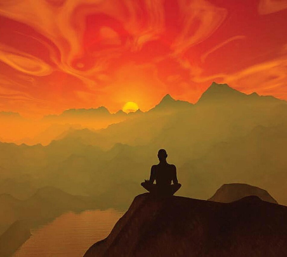 Созерцать картины. Картина Рерих медитирующий монах в горах. Человек на вершине горы арт. Медитация на горе. Мудрец на вершине горы.