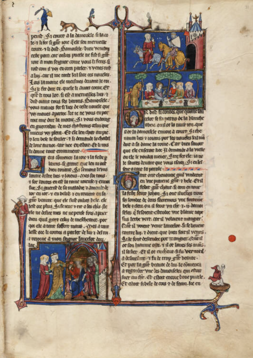 Страница из средневекового издания романа о короле Артуре,XIII век