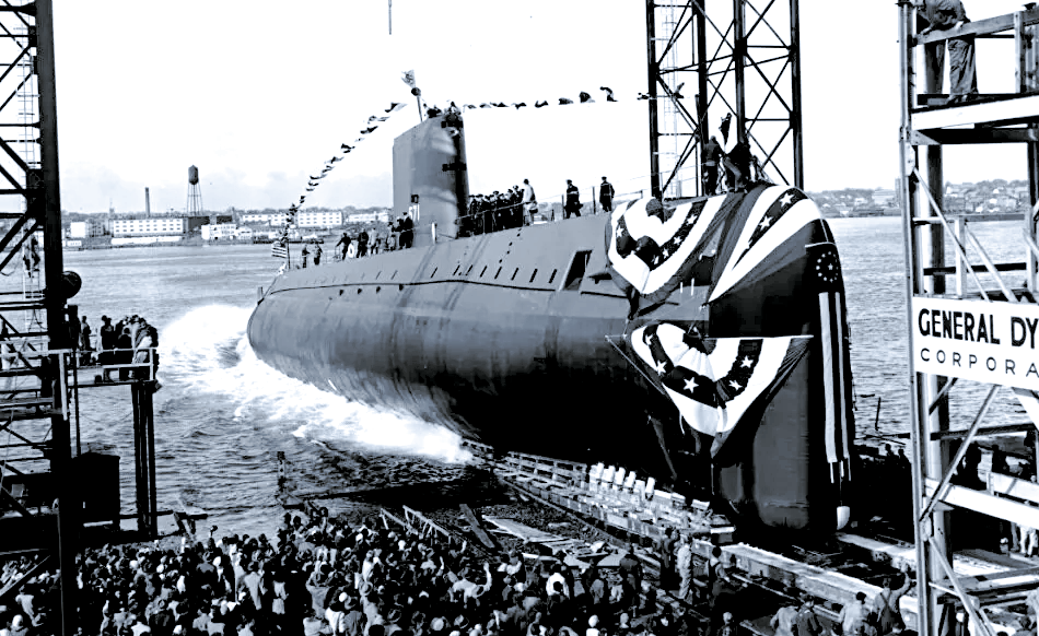 Торжественный спуск на воду USS Nautilus, фото 1954 г.