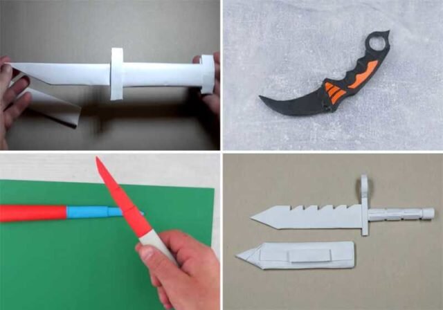 Двойной нож из бумаги. Как из бумаги сделать нож. Складной швейцарский нож из картона