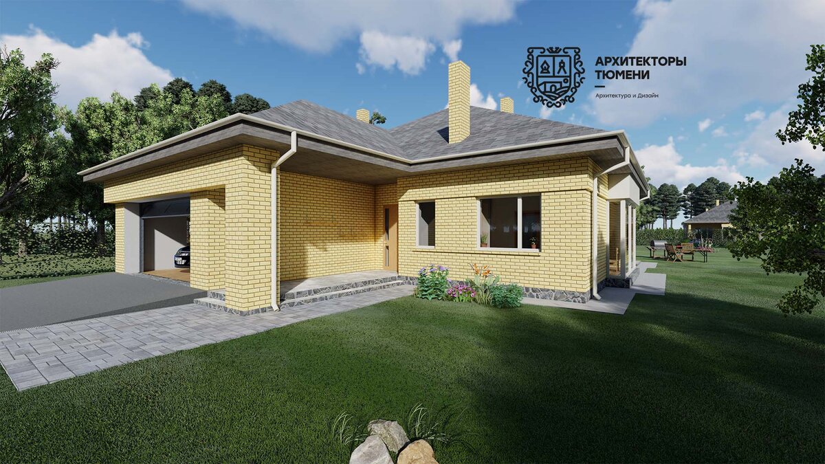 Фасад 1 - цвет облицовочного кирпича желтый