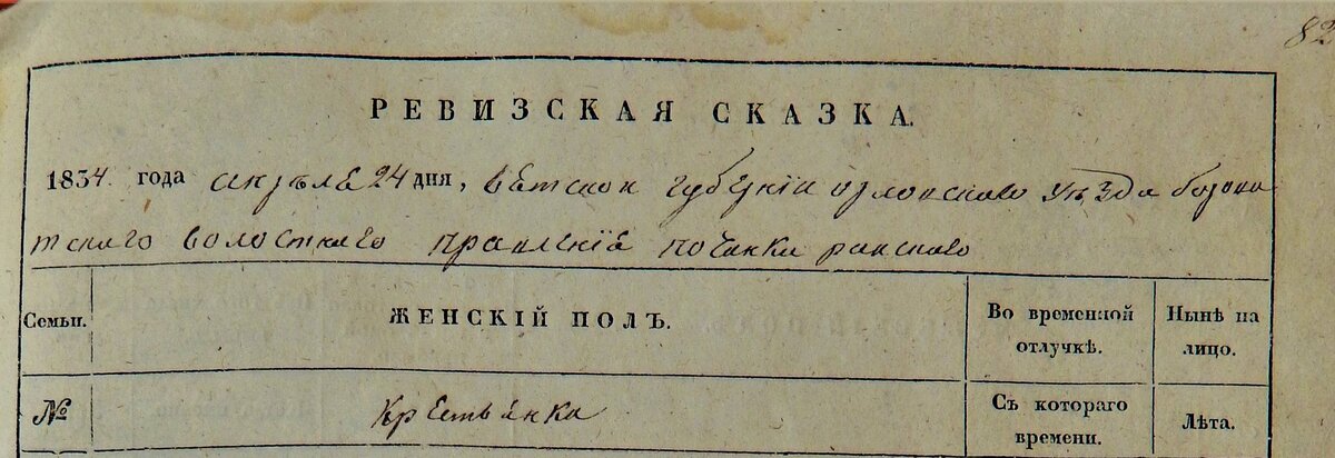 Ревизская сказка 1834 года апреля 24 дня, Вятская губерния Орловского уезда Боровитского волостного правления починка Райского