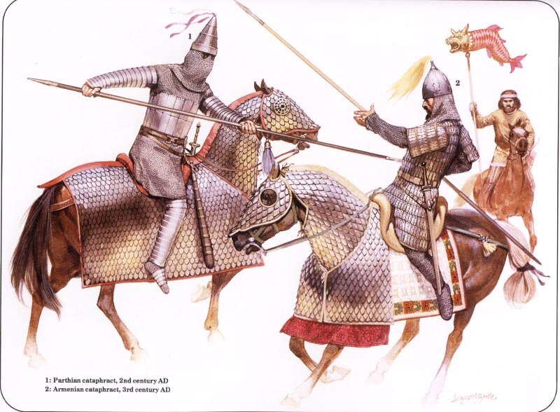    Столкновения с парфянами, сарматами и персами заставили римлян уделить внимание созданию в собственной армии отрядов кавалерии сверхтяжелого типа.-2