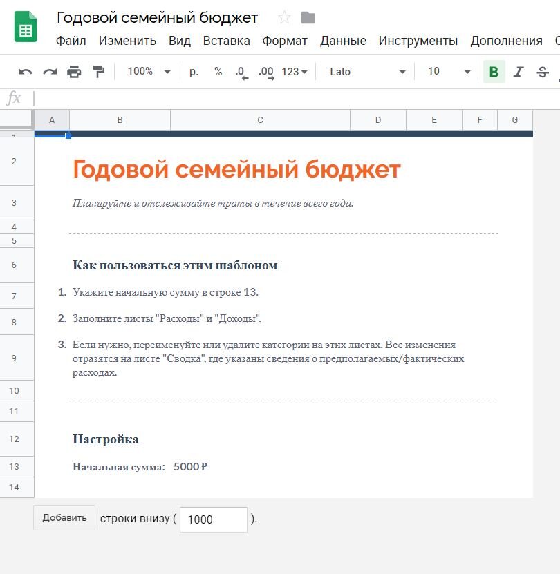 "Годовой семейный бюджет"