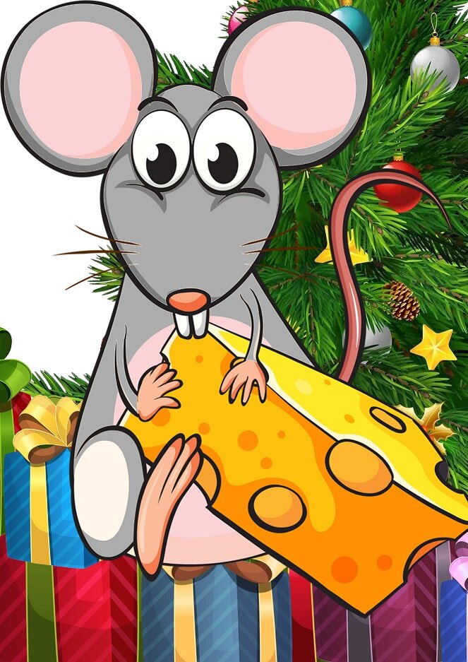 Новогодняя открытка — мышь, символ 2020 года.