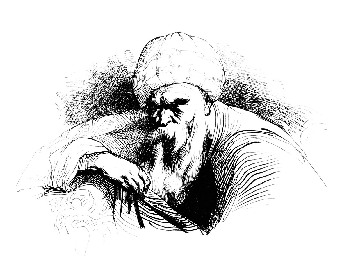 Халиф усман. Халиф Усман ибн Аффан. Голова фарисея в чалме. Старый араб рисунок.