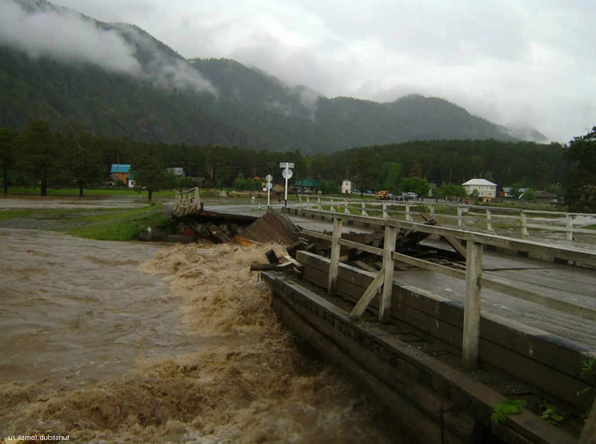 Паводок 2014г. Размыт мост и дорога.
