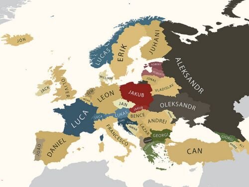 Распространённость мужских имён в Европе.