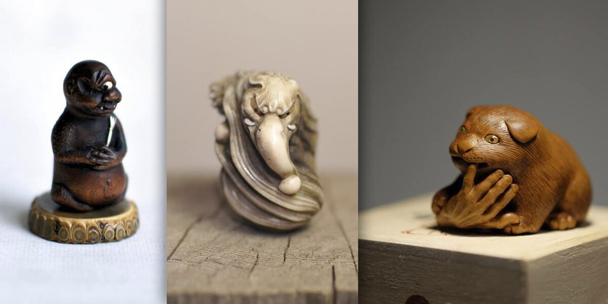 Нэцке "Огр с вилами", "Баку", "Щенок" автор Н.Струков
