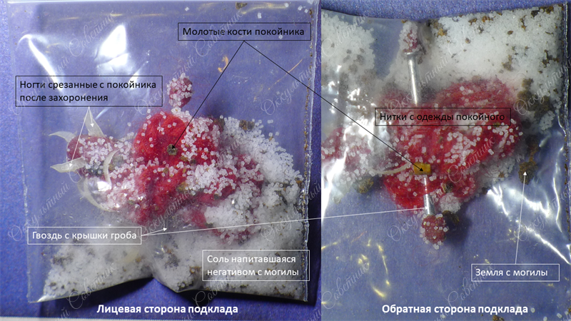 Подклад на болезни и смерть, найденный внутри дивана у клиентки.