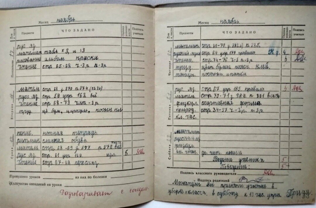 Дневник ученицы 2 класса. СССР.
