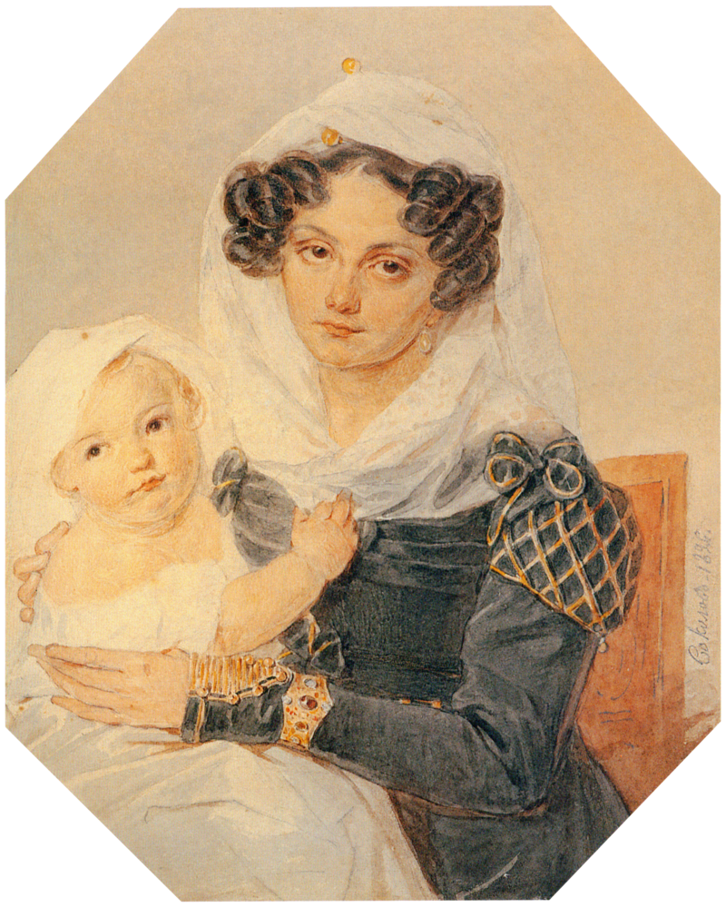 П. Соколов. Портрет княгини М. Н. Волконской с сыном Николаем.