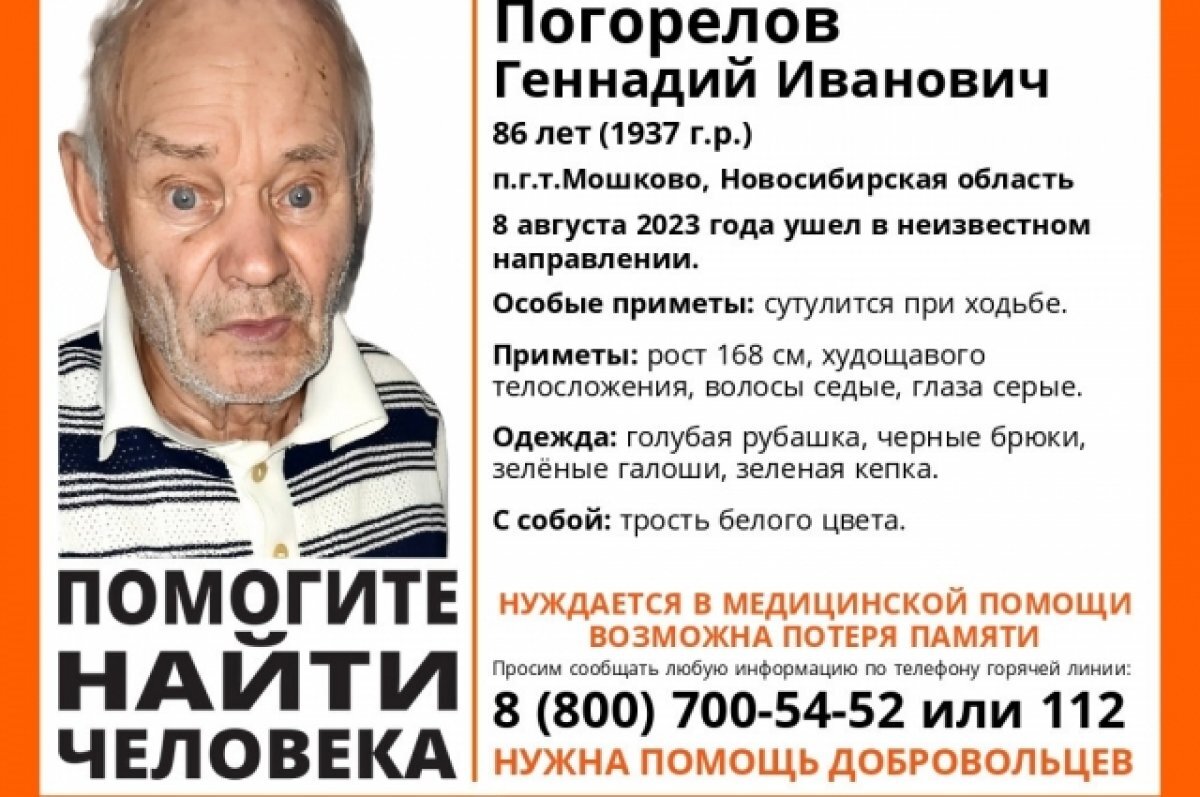    В Новосибирской области ищут 86-летнего мужчину с тростью