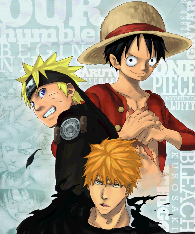 Bleach one piece. Наруто и Ван Пис. Аниме Луффи Наруто Ичиго. Наруто Блич Ван Пис. Аниме Блич Наруто Ван Пис.