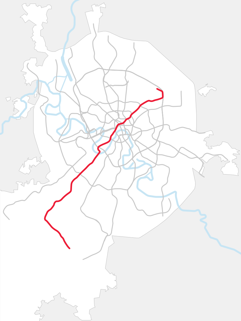 Трассировка Сокольнической линии метро на карте Москвы. Взято отсюда: https://ru.wikipedia.org.