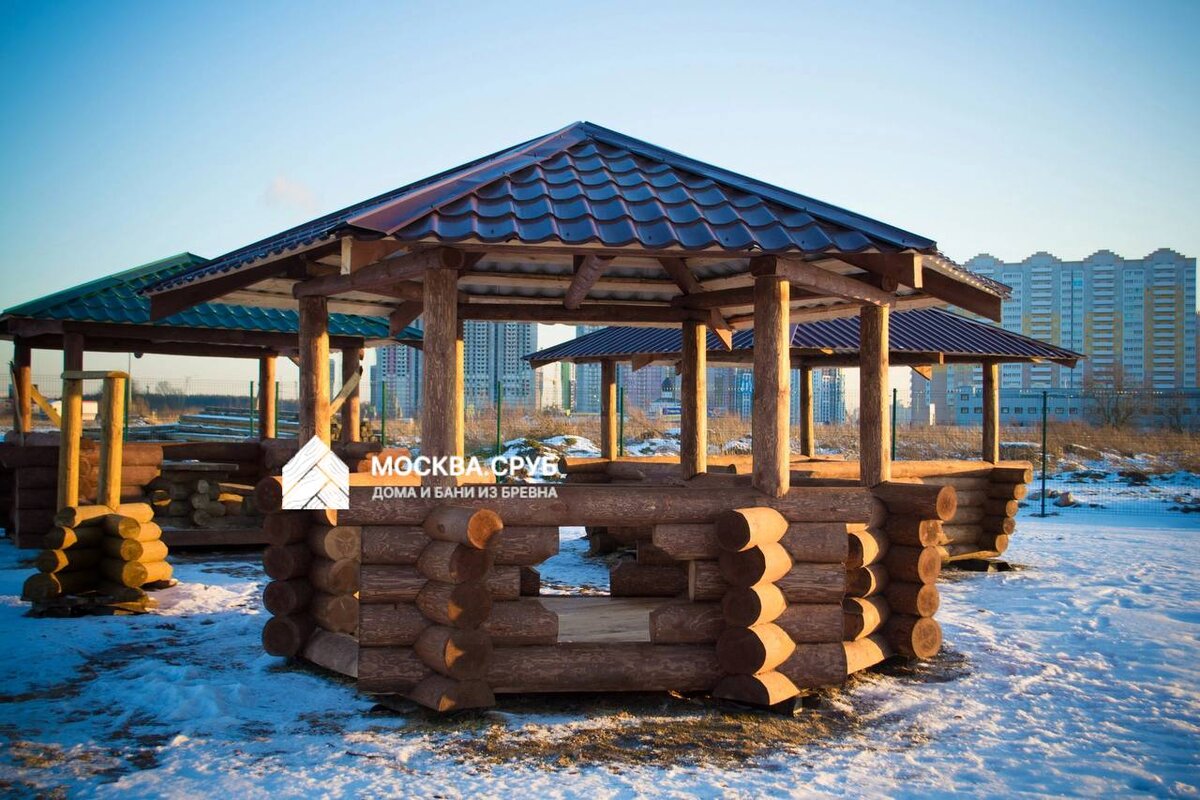 Беседки из бревна на дачу нашего производства - компания МОСКВА.СРУБ