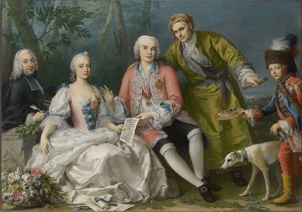 Якопо Амигони. Фаринелли и его друзья (слева направо Метастазио, Тереза Кастеллини, Фаринелли, Я.Амигони). 1750