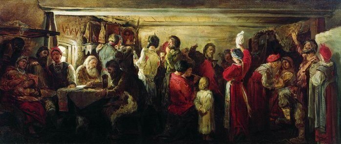 Андрей Рябушкин. "Крестьянская свадьба в Тамбовской губернии". 1880 год.
