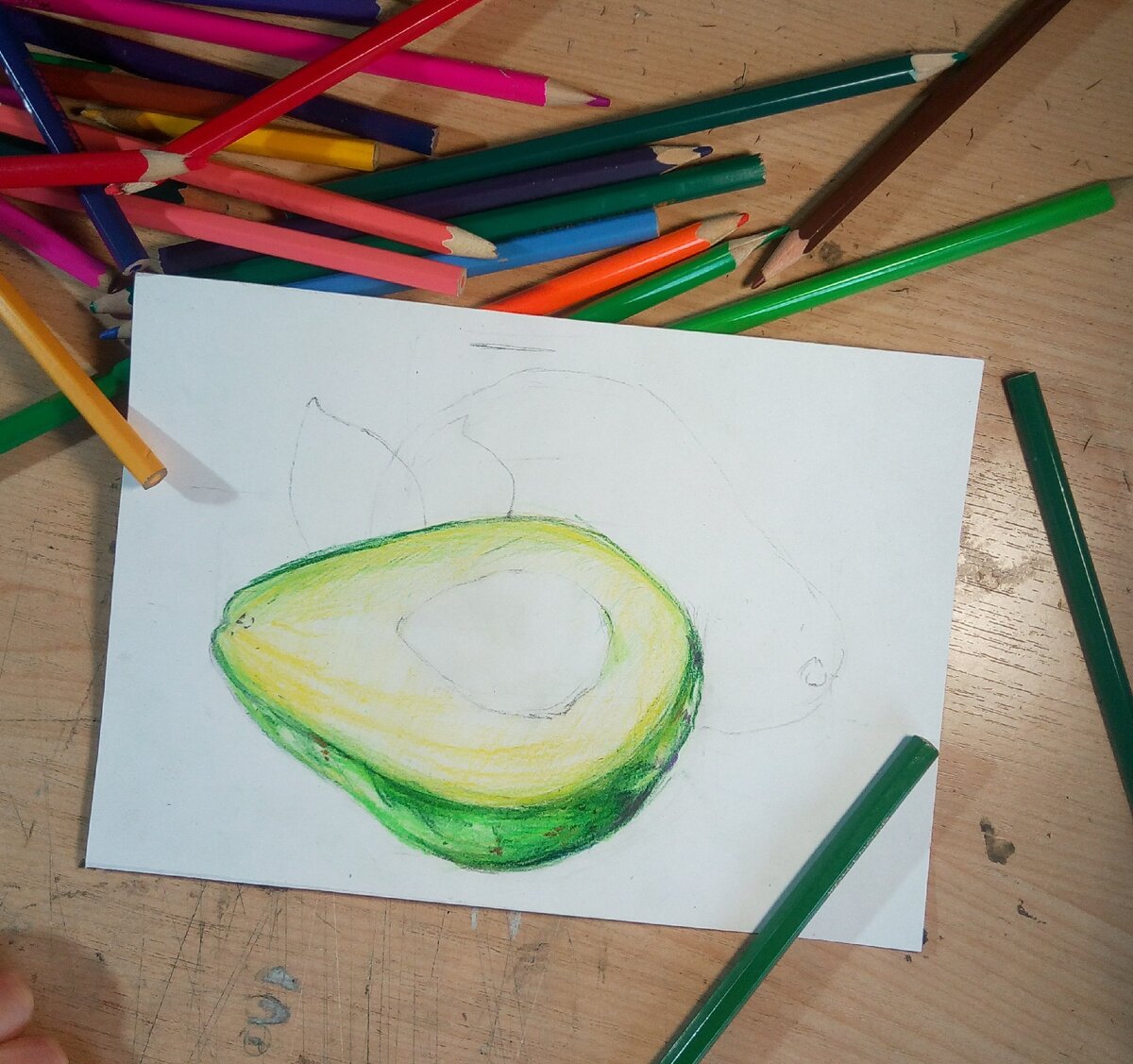 Как нарисовать авокадо милое с глазками карандашом