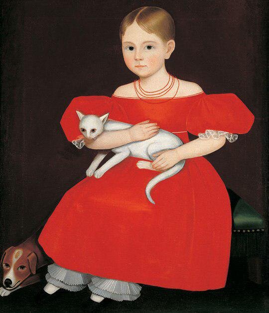 Девочка в красном с котом и псом, 1830 год. 
