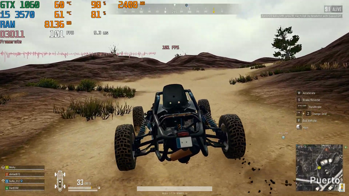 PUBG (1080p Medium настройки AVG 100 FPS)