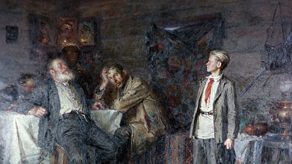 Репродукция картины художника Никиты Чебакова "Павлик Морозов" 1952 год.