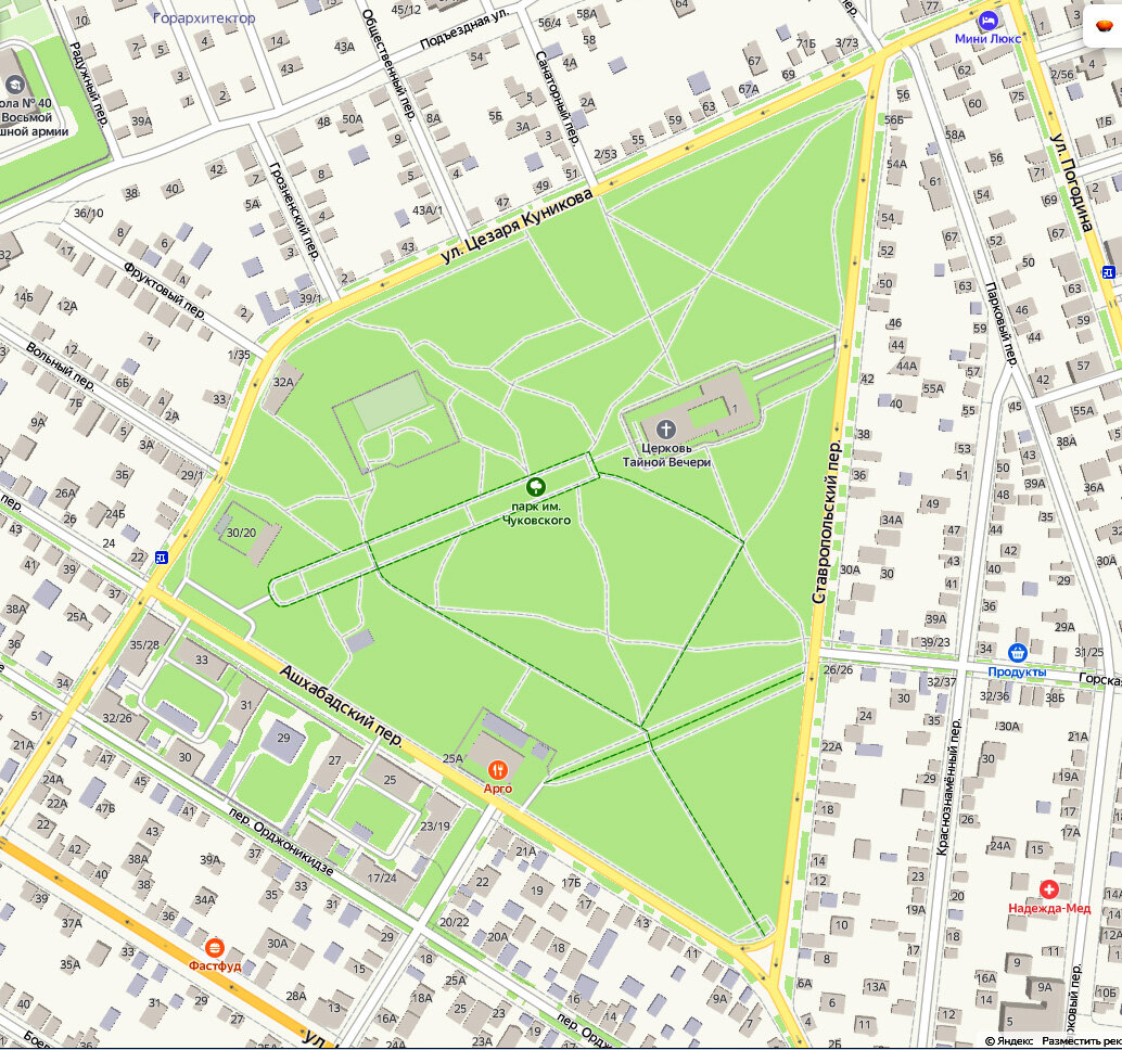 Парк на карте города