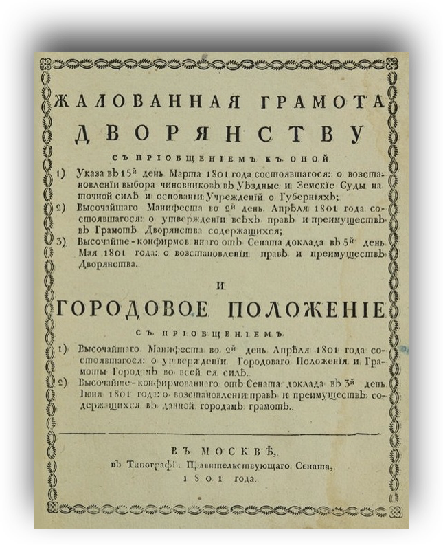 Восстановление жалованных грамот. 1785 Жалованная грамота дворянству Екатерины 2.