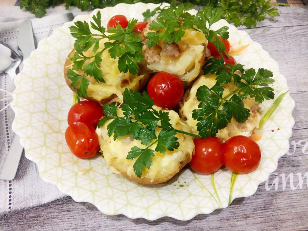 Картофель фаршированный фаршем запеченный в духовке рецепт с фото пошагово