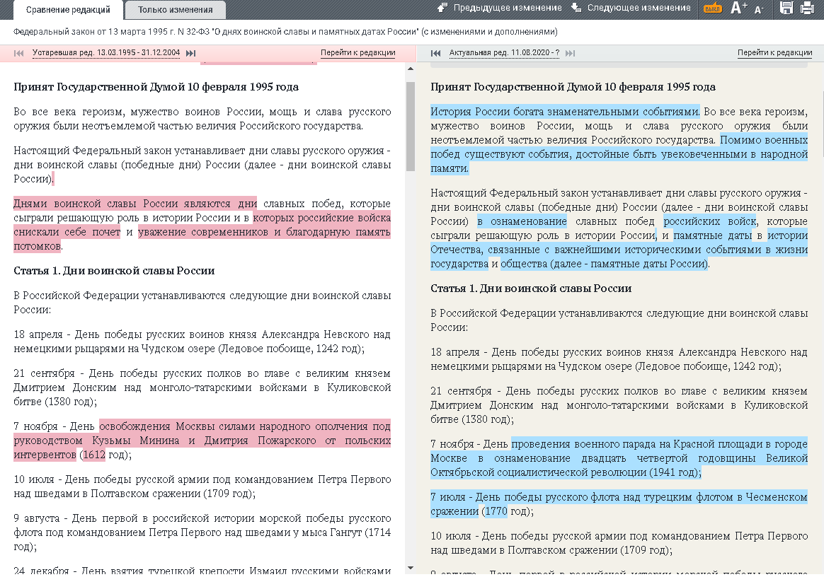 Две редакции 32-ФЗ. Изображение из системы Гарант