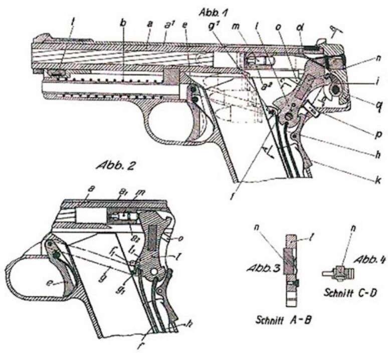 Схема пистолета Зимсон обр. 1929 года. Рисунок из патента.