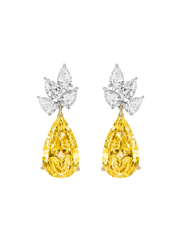  Серьги Mercury Classic из белого и желтого золота с прозрачными и желтыми бриллиантами огранки груша