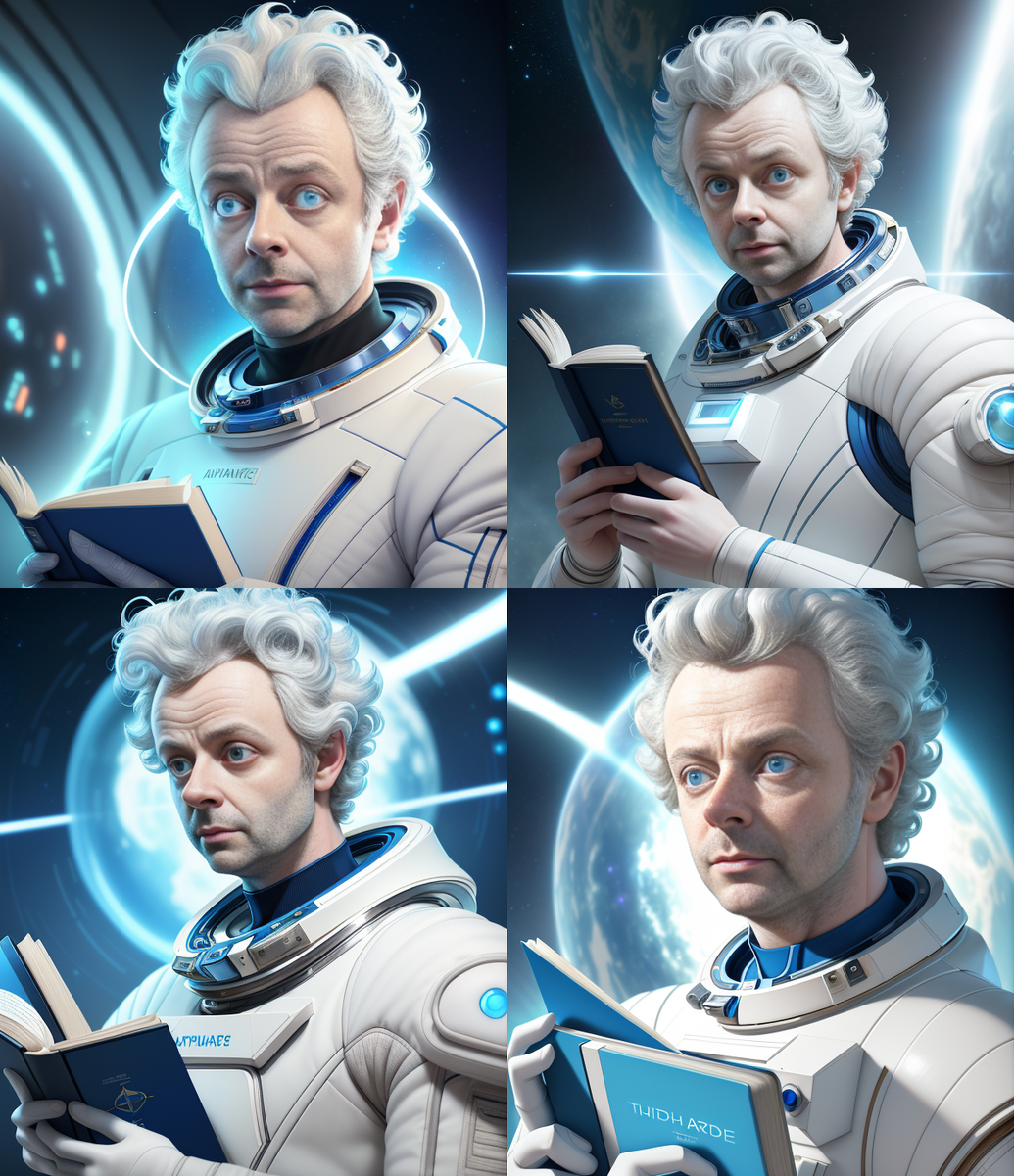 Азирафаэль в космическом будущем. Автор: Людмила Малышева. Создано при помощи нейросети Stable Diffusion (на видеокарте AMD Radeon RX6600)