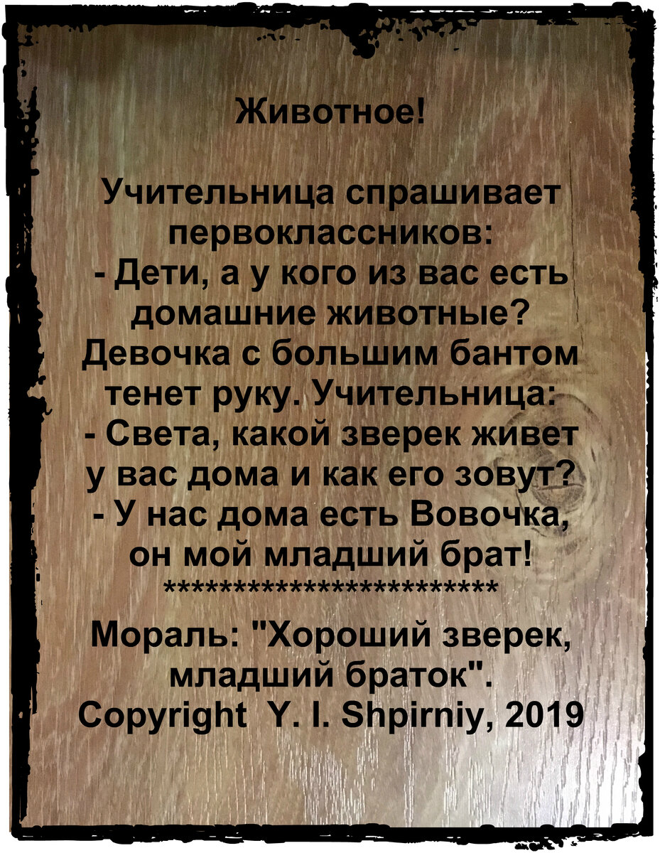 Мораль:"Хороший зверек, младший браток". 