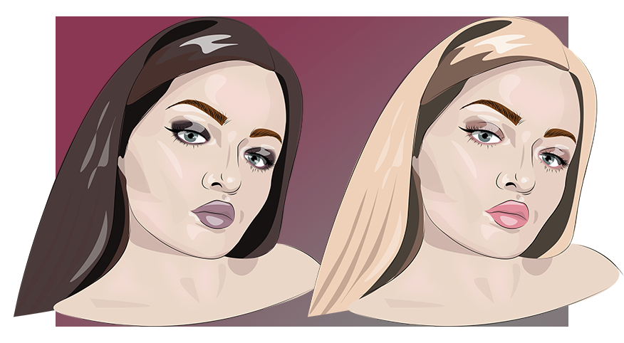 Один цвет кожи, глаз и бровей, но разный цвет волос и макияж. Светлые, чистые и умеренно теплые оттенки делают лицо свежее. 