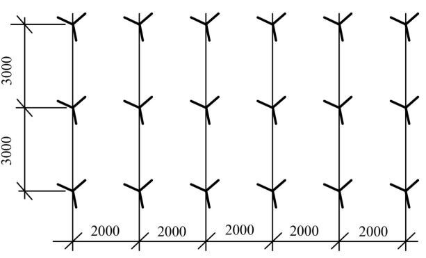 Рис.2. Разметка осей продольных балок и расстановка стоек с треногами.