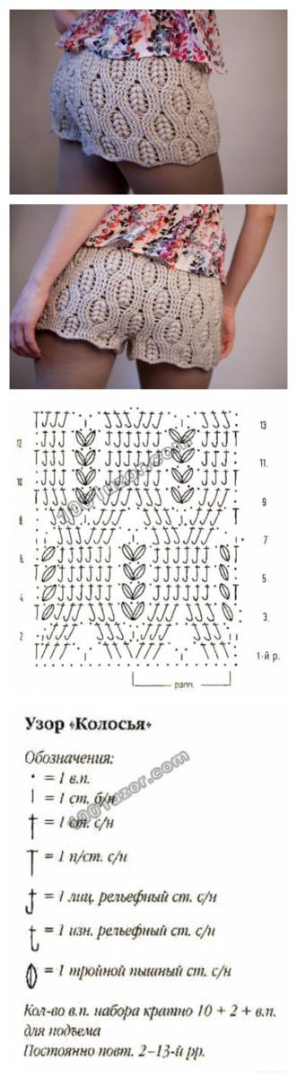 Вязаные шорты крючком схемы и описания