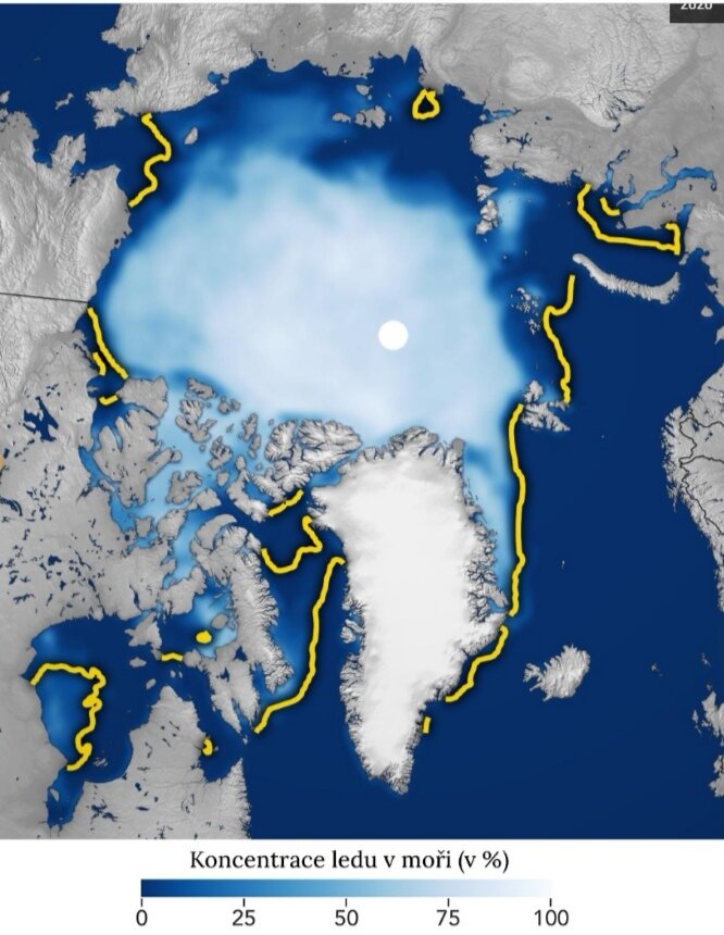 Концентрация льда в море на 2020-й год.