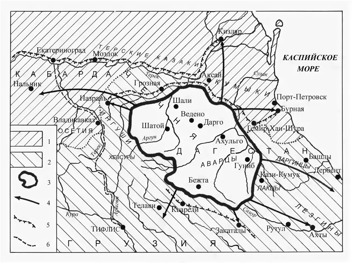 Кавказская война контурная карта