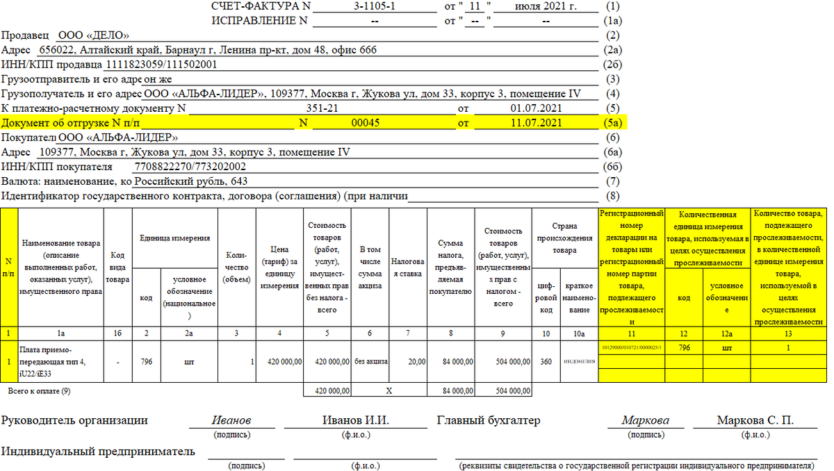 Приказу фнс 820 от 19.12 2018. Образец счет фактуры с 1 июля 2021 года. Счет фактура нового образца 2021. Счет фактура нового образца 2021 пример. Счет-фактура УПД С 01.07.2021 образец.
